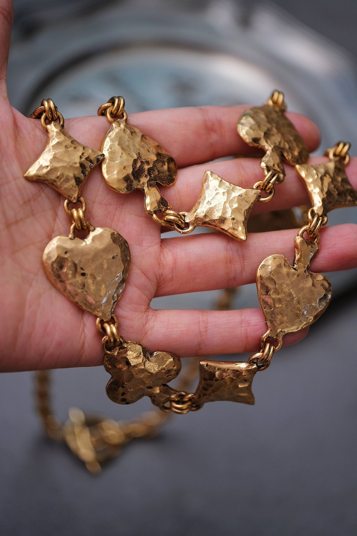 Sonia Rykiel Hammered Gold-Tone Playing Card Vintage Necklace