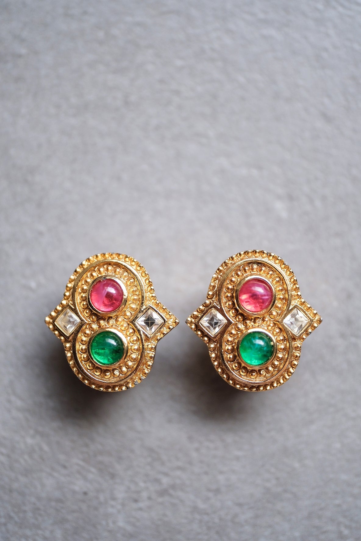 Christian Dior Imitation Emerald and Ruby earclips vintage earrings