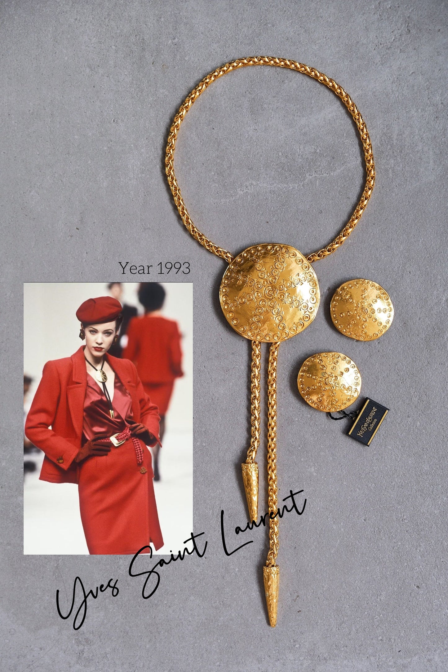 Yves Saint Laurent shell necklace and earclips jewelry set