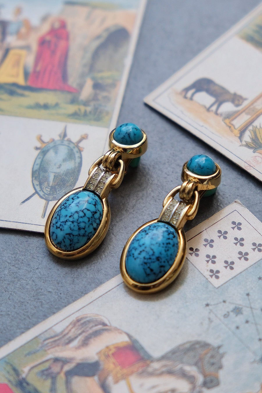 Lanvin Germany Imitation Turqoise glass earclips Vintage Earrings