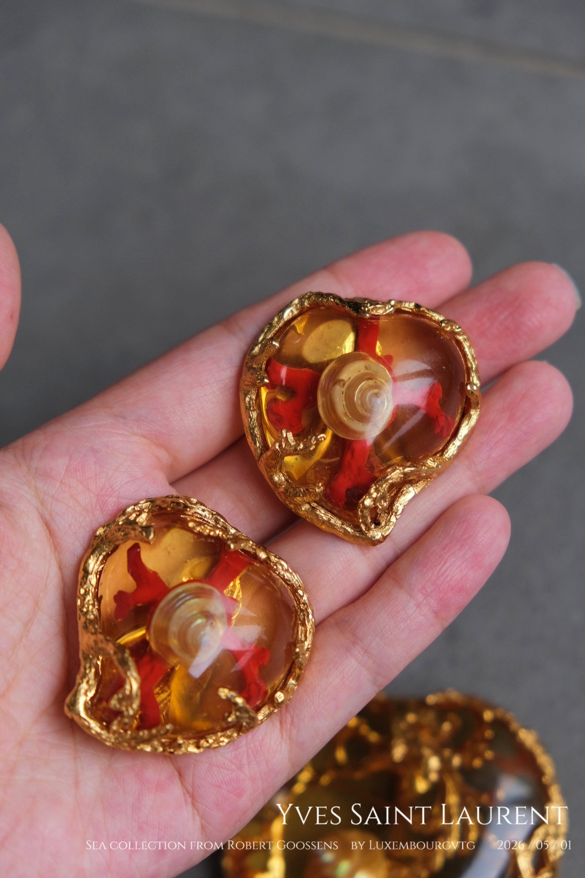 Yves Saint Laurent Vintage massive size heart brooch/earclips jewelry set