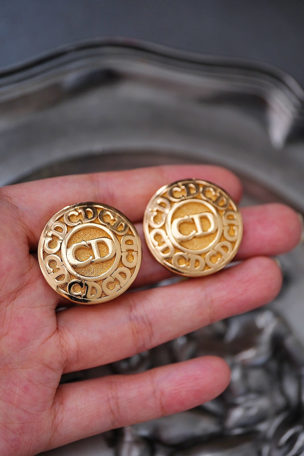 Christian Dior gold tone CD Monogram Vintage Ear clips Earrings