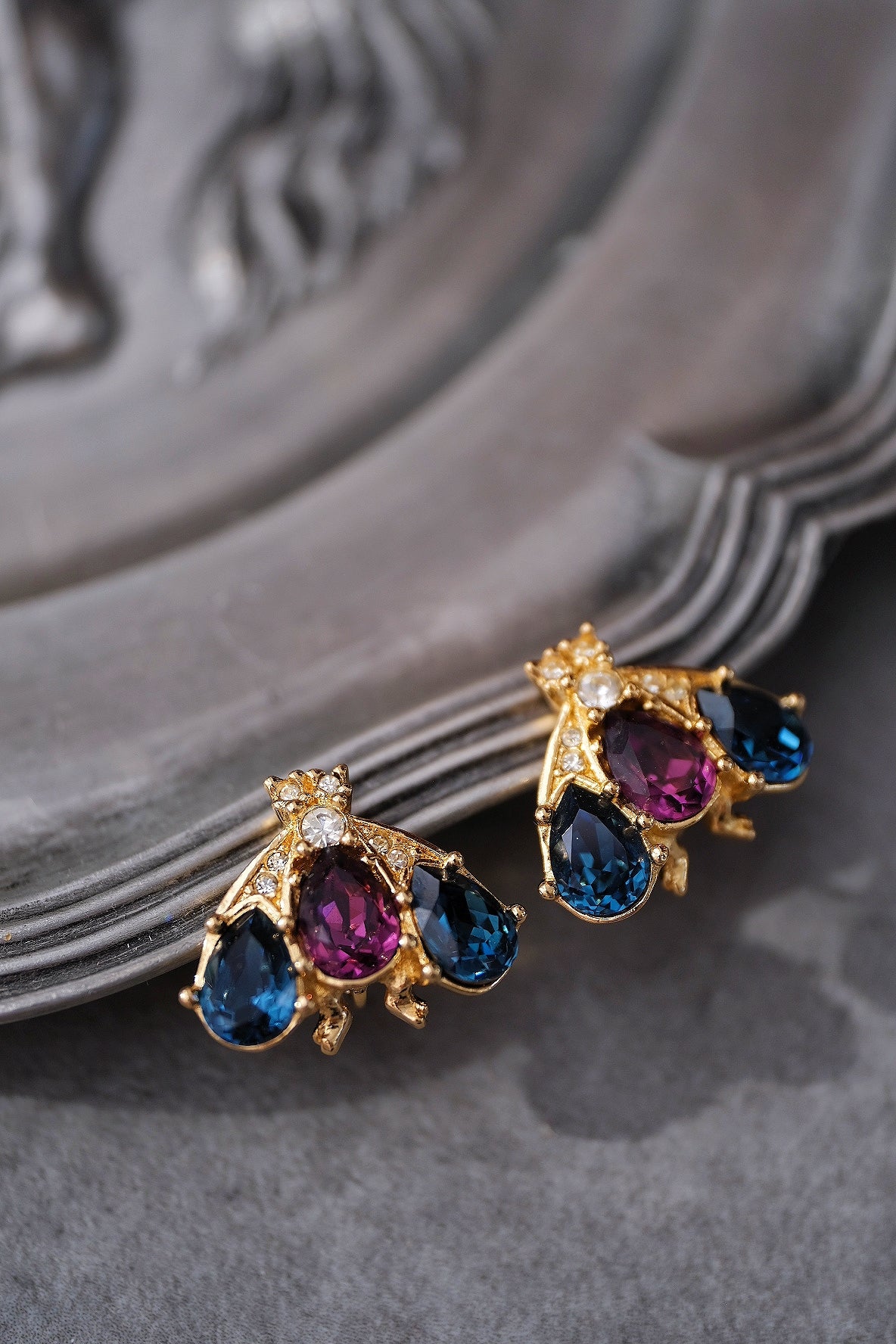 Christian Dior Bookpiece Bumble Bee Crystal Stud Earrings Vintage Earclips