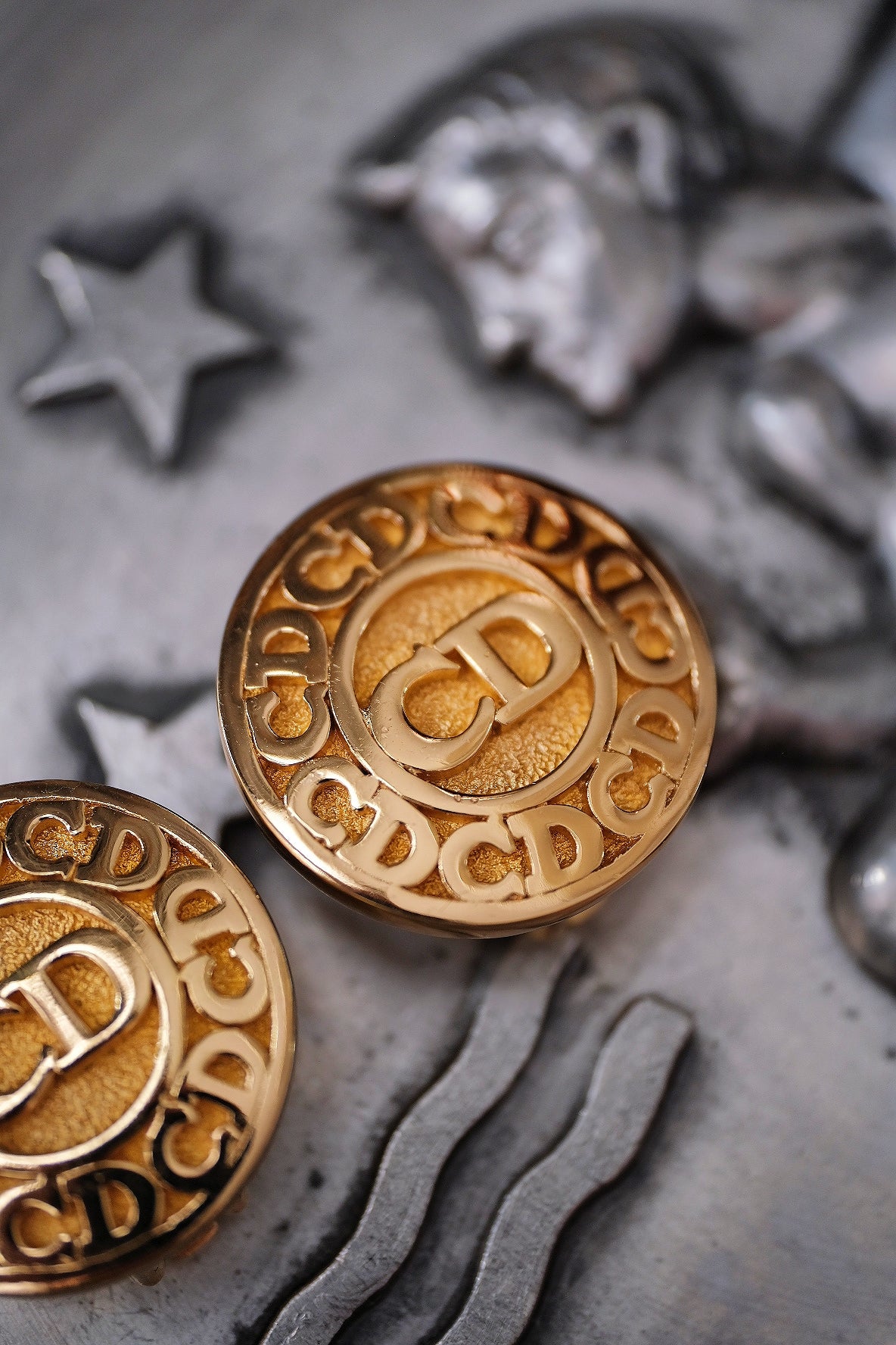 Christian Dior gold tone CD Monogram Vintage Ear clips Earrings