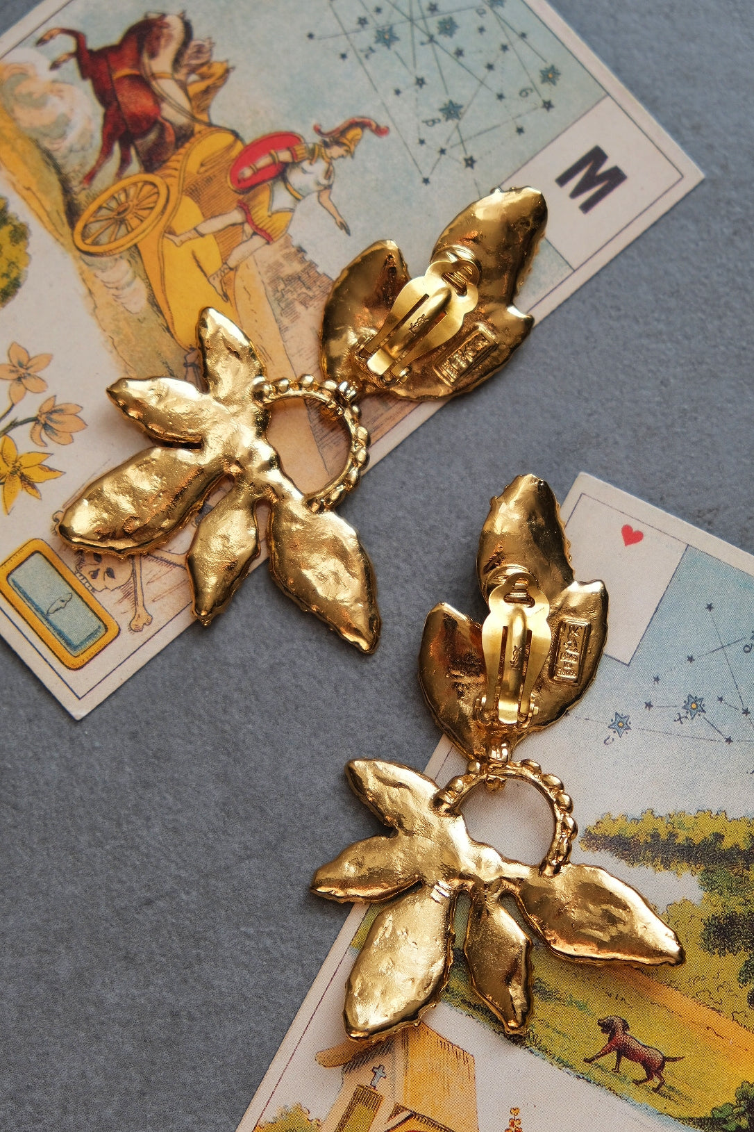 Yves Saint Laurent YSL massive size vintage flower Earclips Statement earrings