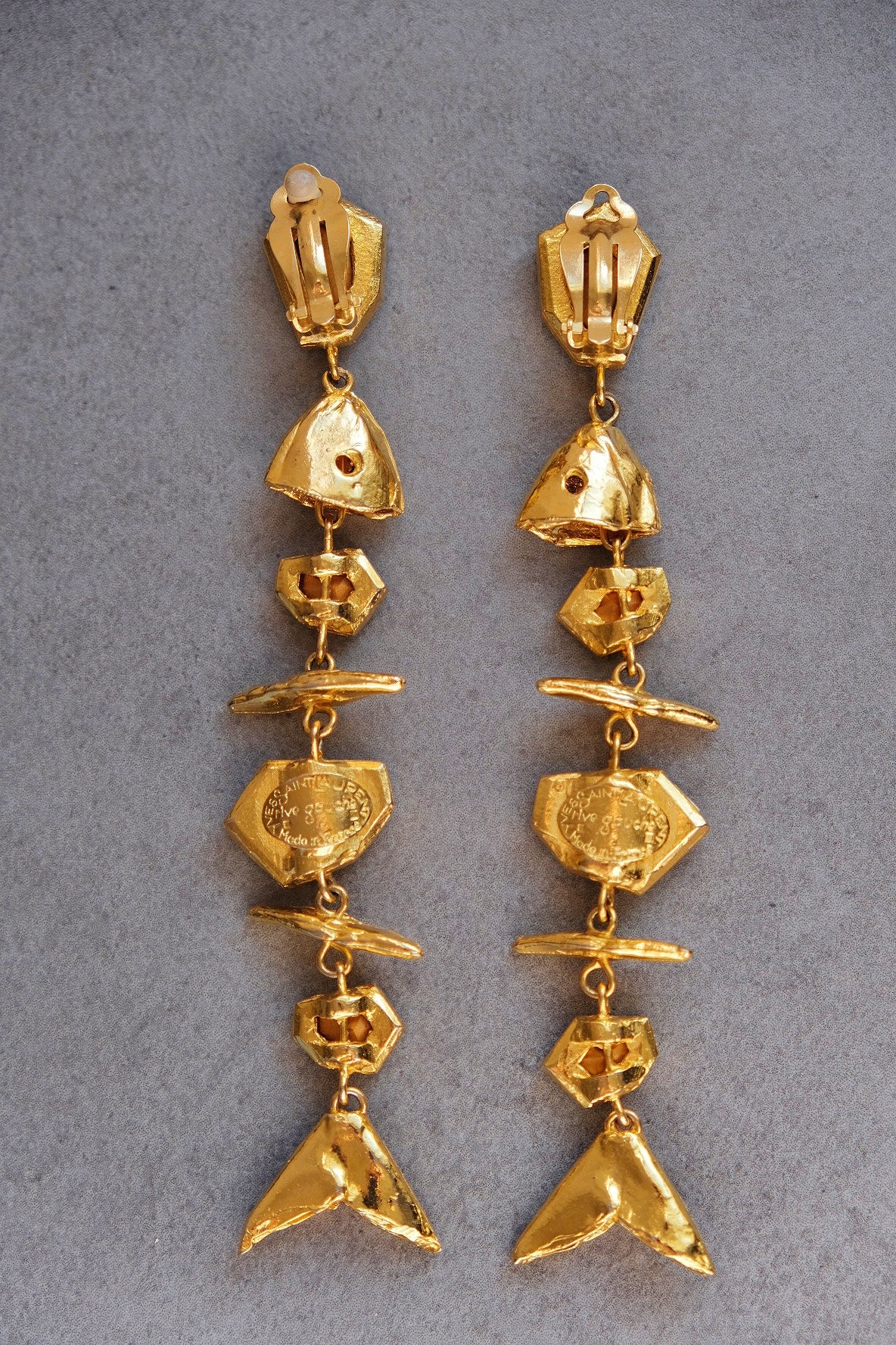 Yves Saint Laurent YSL vintage Fish Bone Earclips Statement earrings