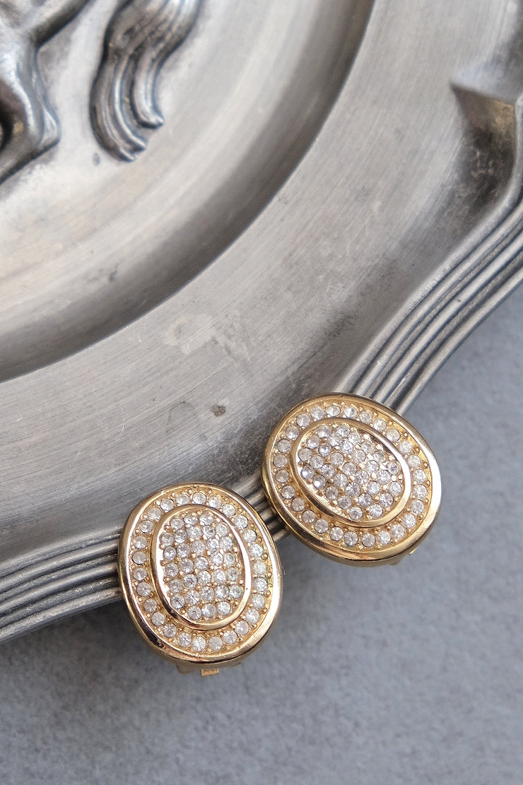 Christian Dior Crystal oval shape earclips vintage earrings