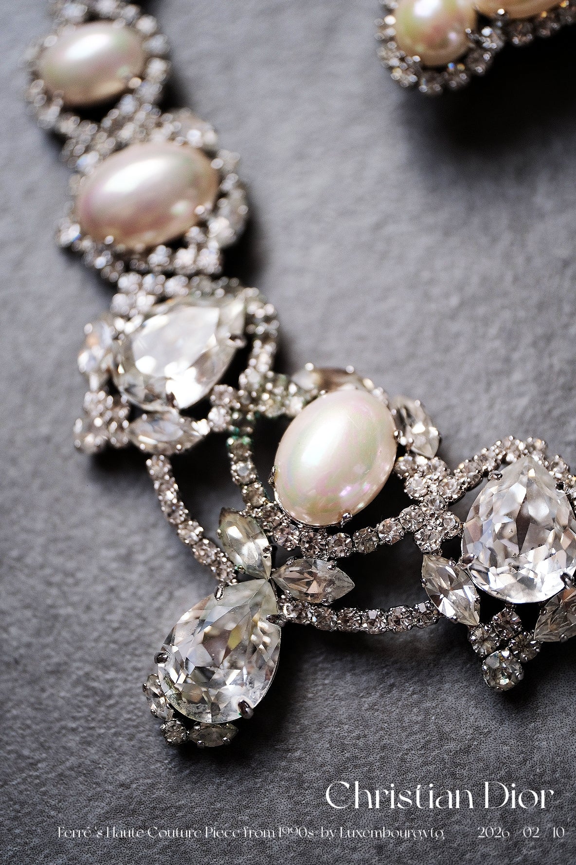Christian Dior Crystal imitation pearl earclips/necklace jewelry set