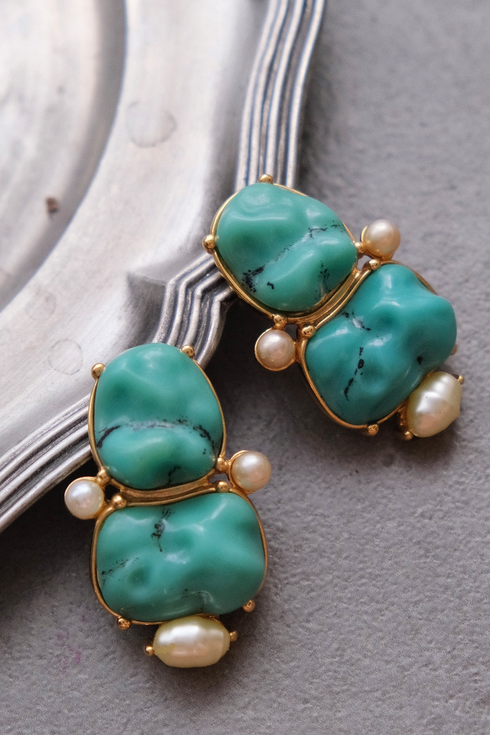 Yves Saint Laurent Bookpiece Turqoise Cabochon Earclips