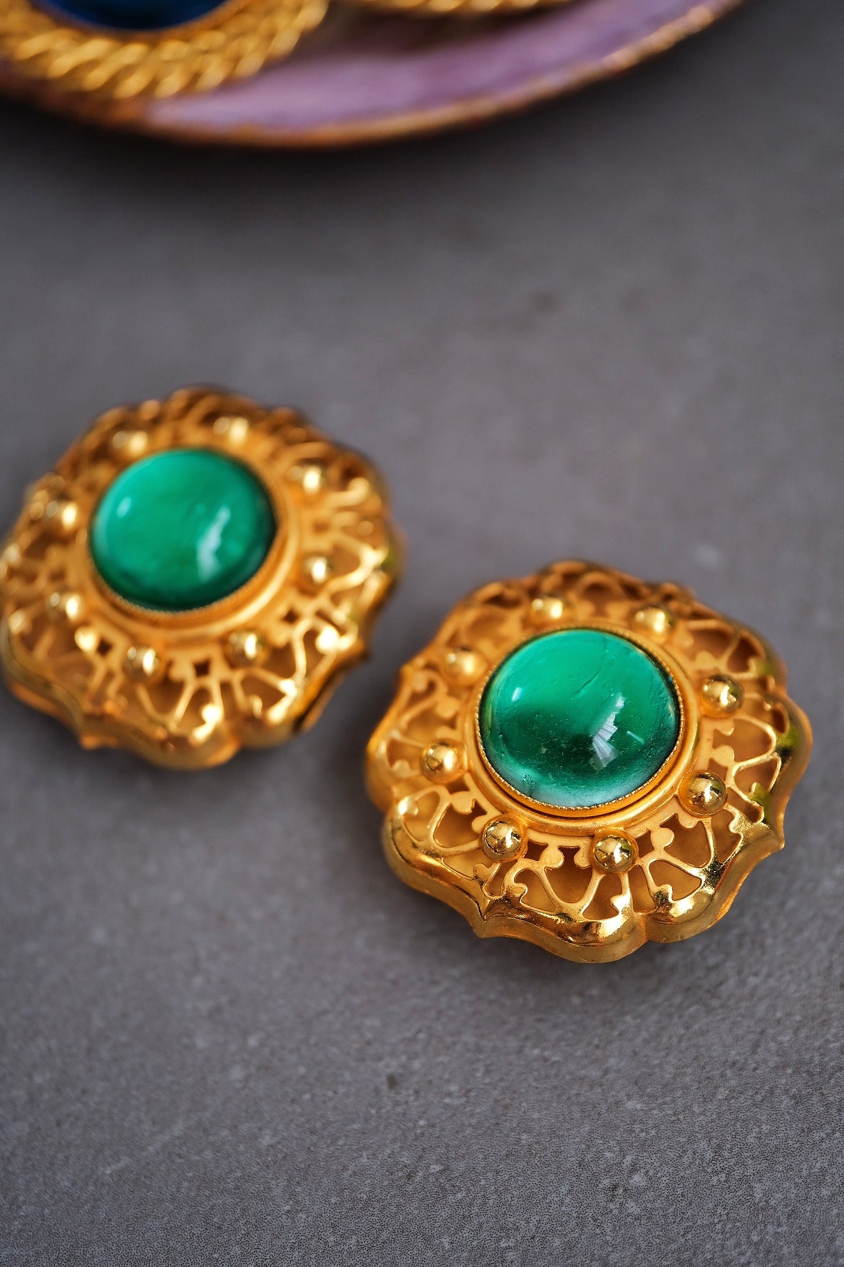 Philippe Ferrandis Vintage Turquoise Glass Floral Ear Clips