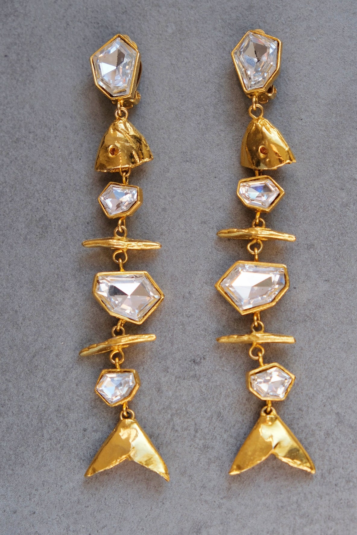 Yves Saint Laurent YSL vintage Fish Bone Earclips Statement earrings