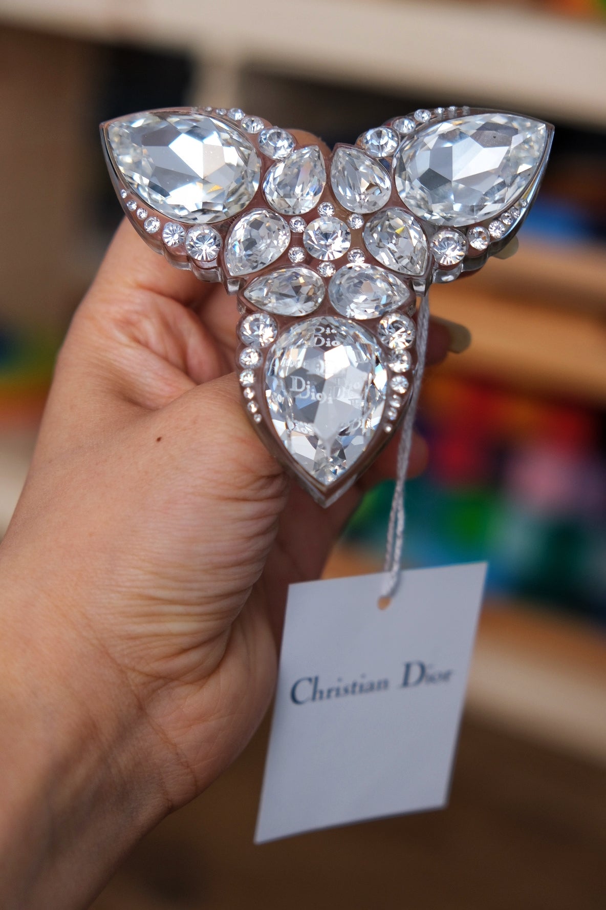 Christian Dior Vintage SS 2004 by John Galliano Clear Crystal Rhinestone Dior Insignia Brooch Pin