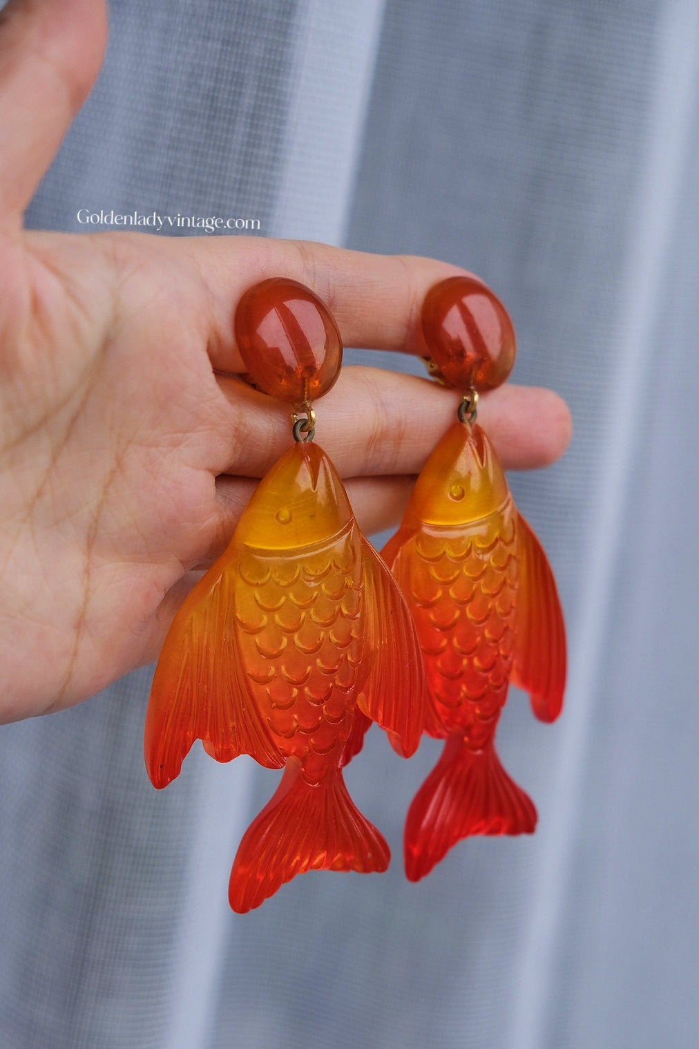 GIORGIO ARMANI Massive Goldfish Fun Ear Clips Chunky Ear Clips Vintage Earrings Holiday Earrings