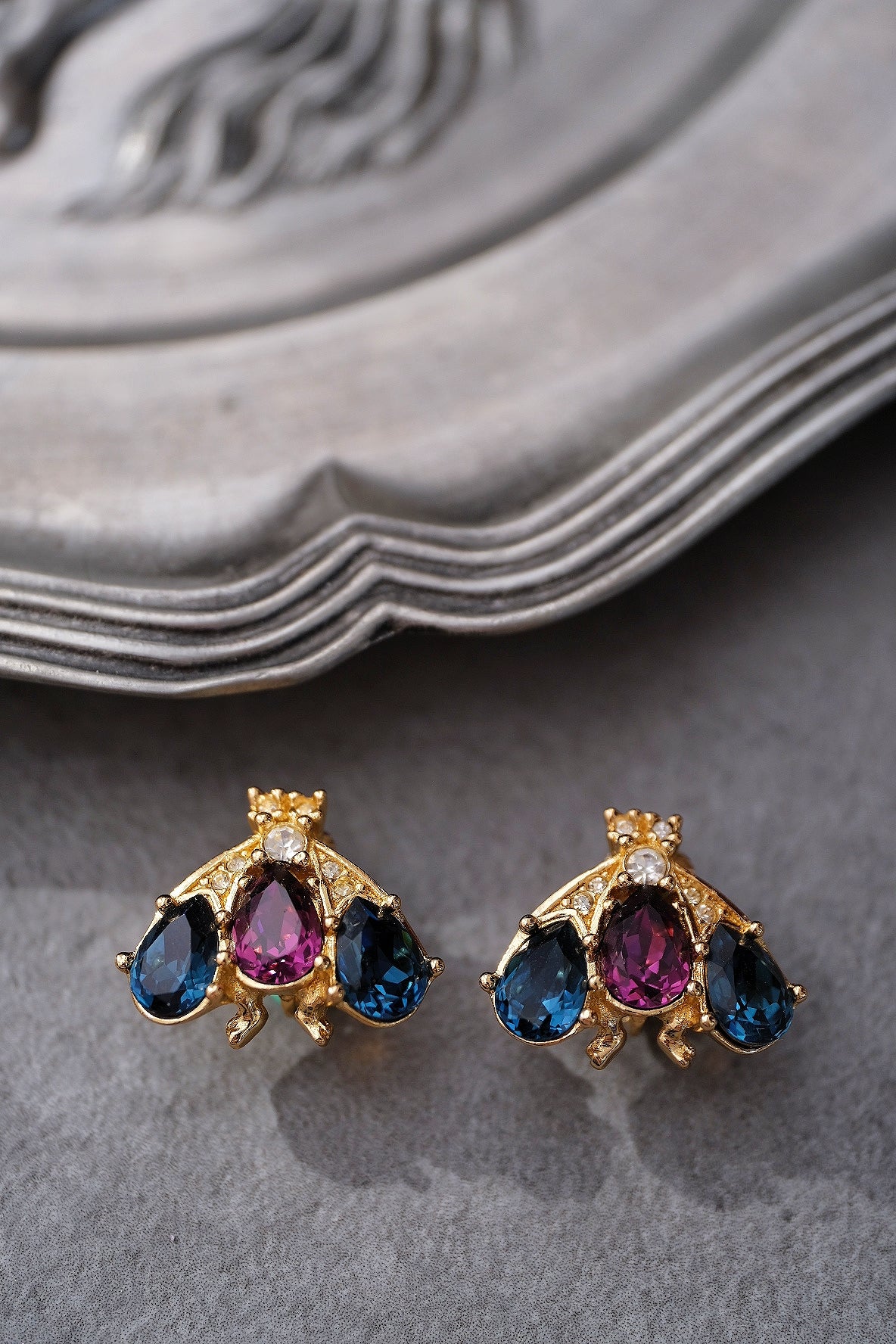 Christian Dior Bookpiece Bumble Bee Crystal Stud Earrings Vintage Earclips