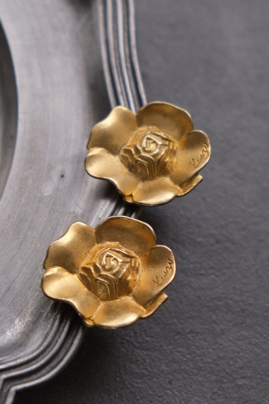 KENZO PARIS camellia flower clip on earrings vintage earrings vintage ear clips