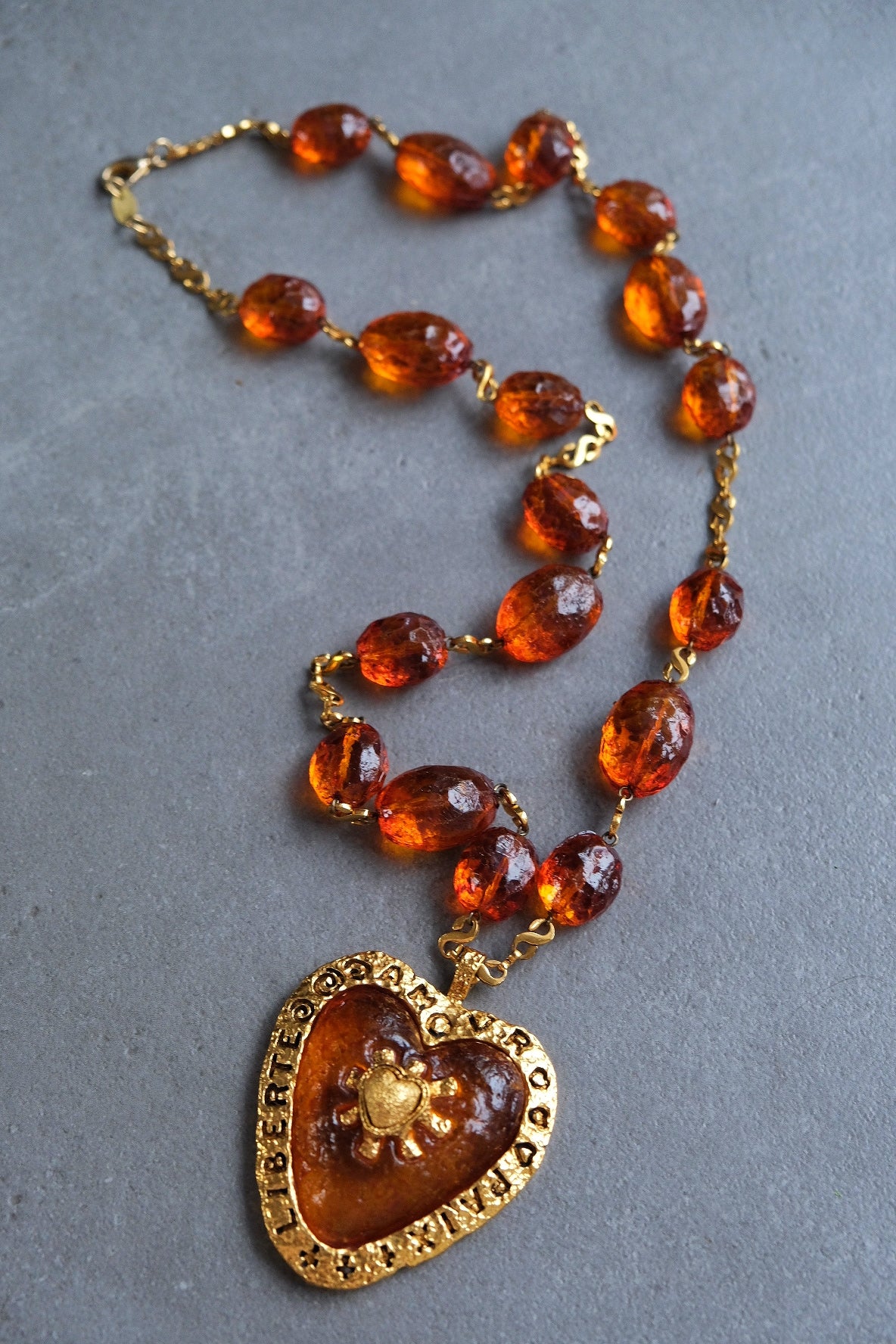 Poggi Paris Amber Resin Jelly Heart Vintage Necklace