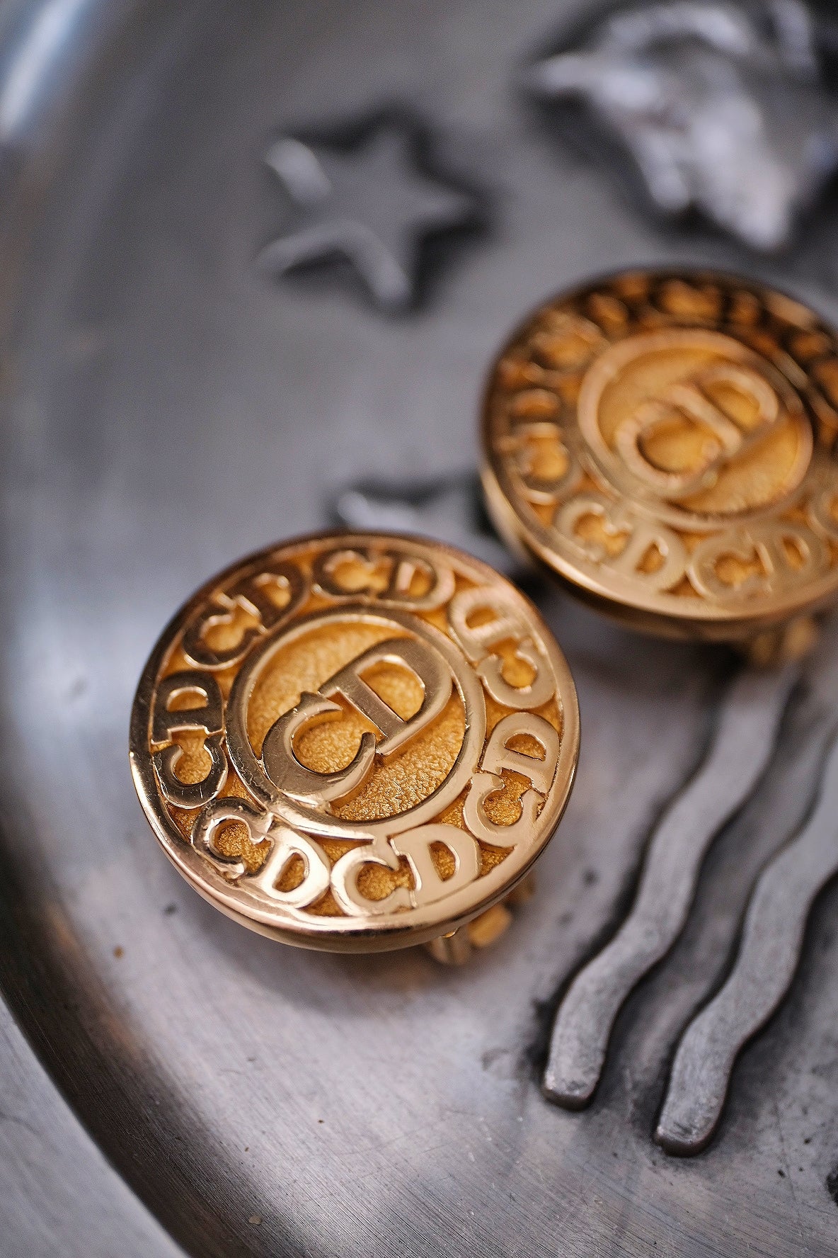 Christian Dior gold tone CD Monogram Vintage Ear clips Earrings