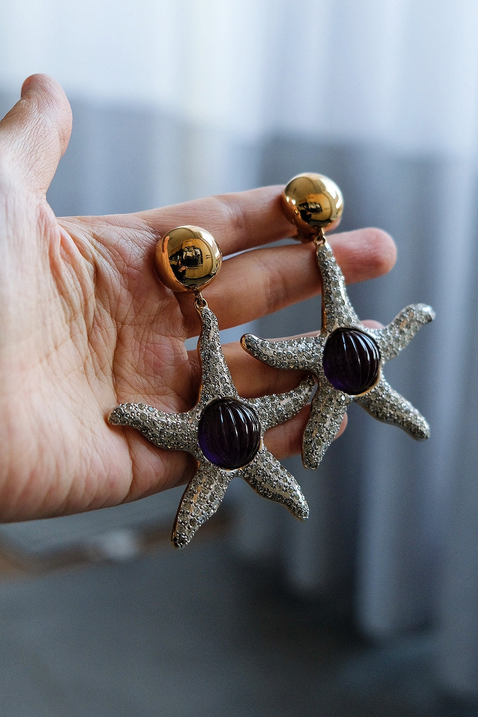 VALENTINO Starfish Rhinestone Statement Vintage Ear Clips