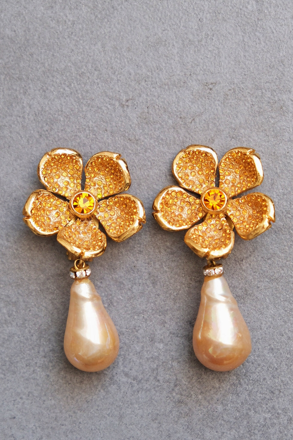 Yves Saint Laurent YSL Rive Gauche vintage flower runway earclips statement earrings