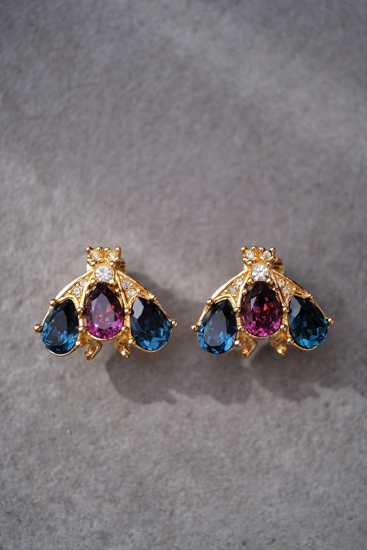 Christian Dior Bookpiece Bumble Bee Crystal Stud Earrings Vintage Earclips
