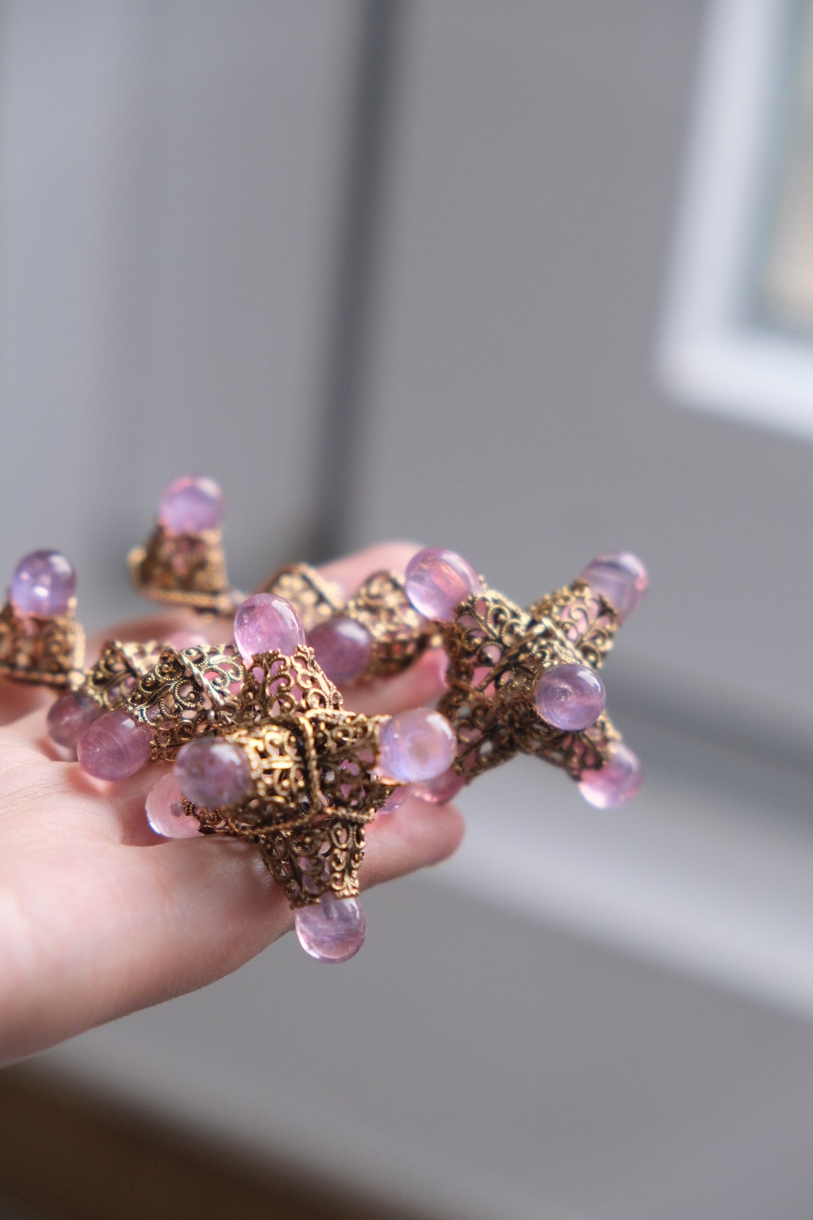 Goossens vintage pink gripoix cabochon earclips