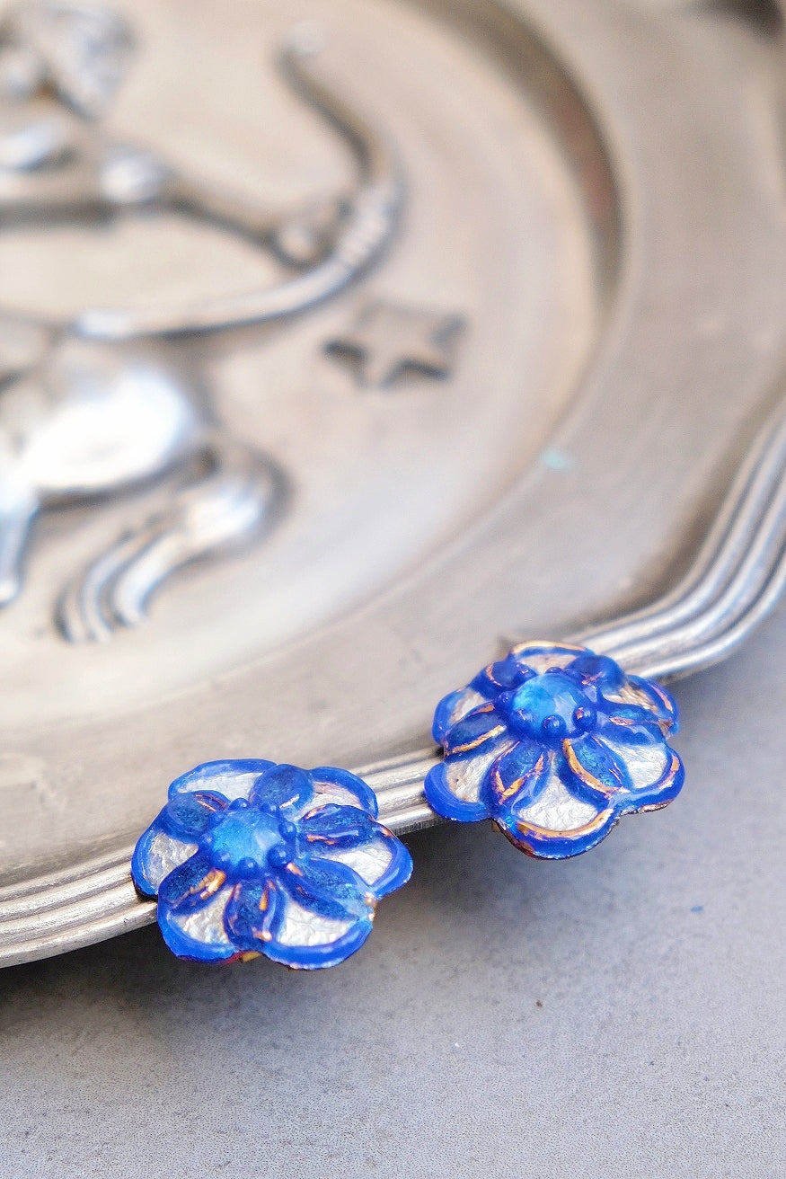 ANDREÉ BAZOT Navy Blue Silver Foil Limoges Enamel French Vintage Earclips