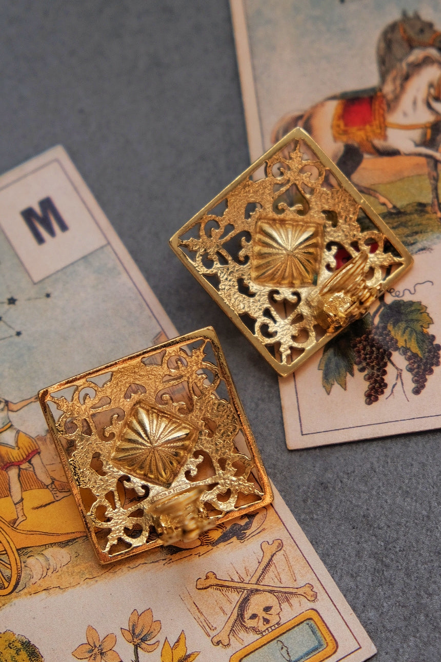 Yves Saint Laurent YSL vintage church window heart Earclips