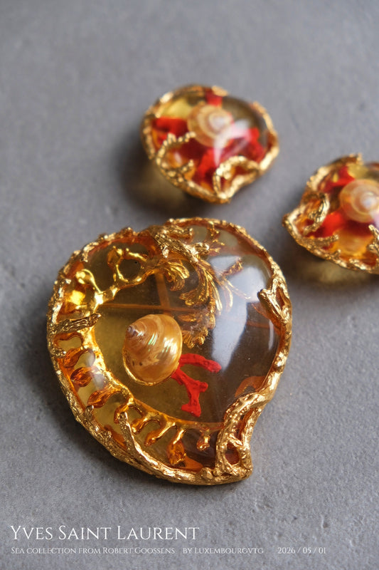 Yves Saint Laurent Vintage massive size heart brooch/earclips jewelry set