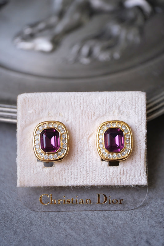 Christian Dior Purple Crystal Rhinestone Vintage Ear clips
