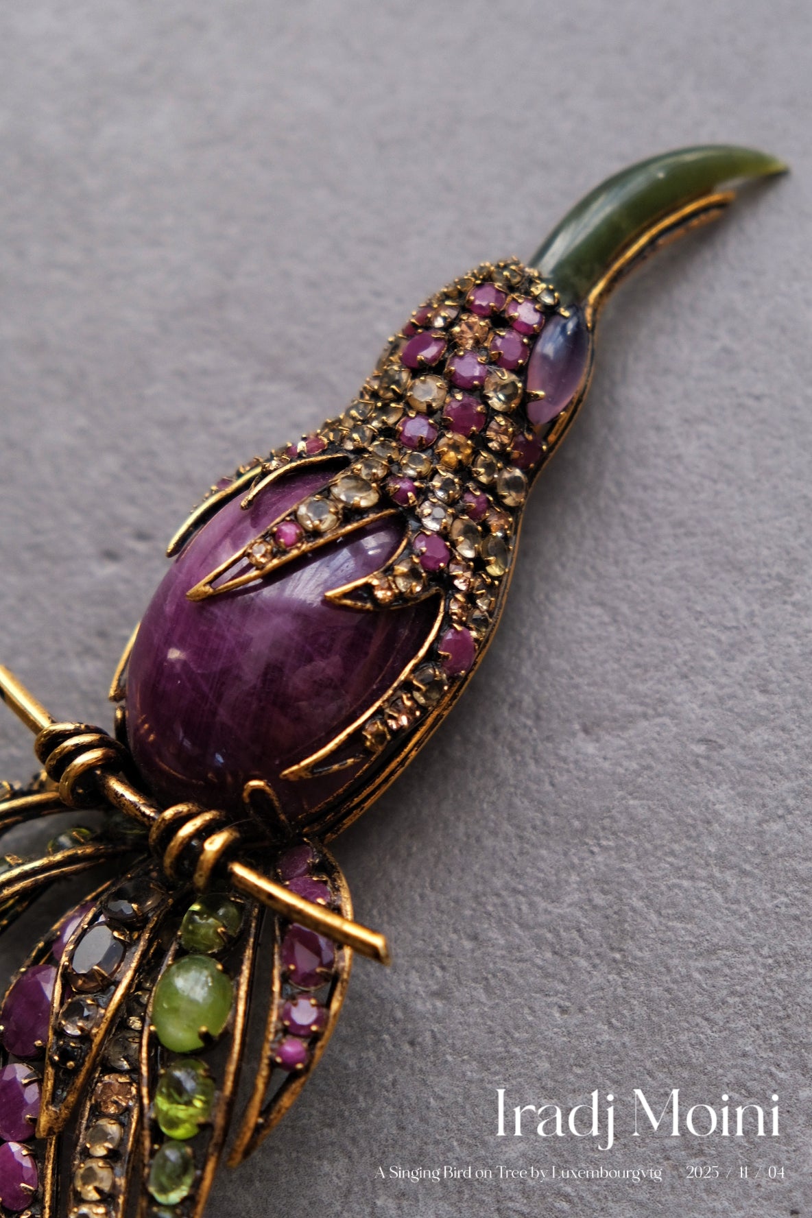 IRADJ MOINI massive size Vintage Brooch natural stone Bird Vintage pin