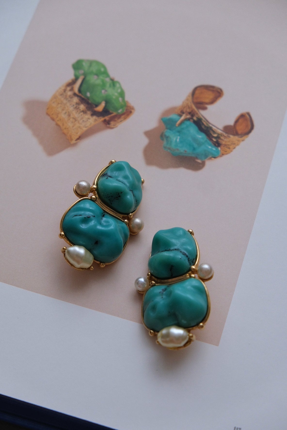 Yves Saint Laurent Bookpiece Turqoise Cabochon Earclips