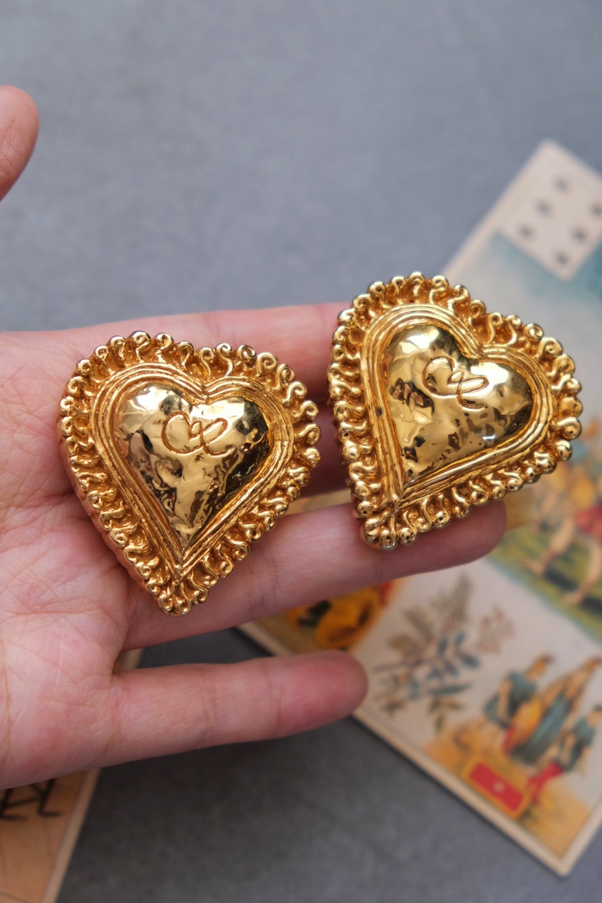 Christian Lacroix massive size heart earclips Statement Earrings