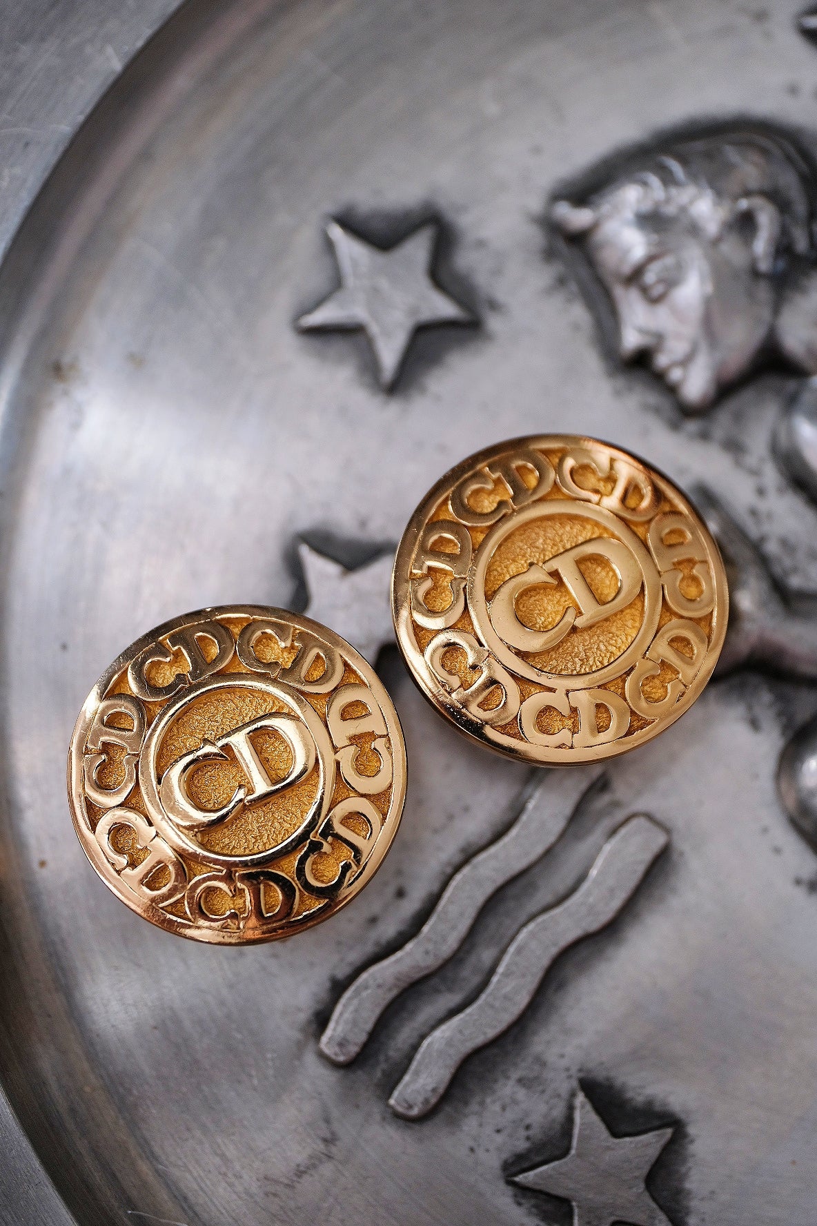 Christian Dior gold tone CD Monogram Vintage Ear clips Earrings