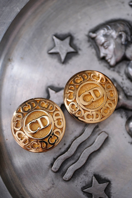 Christian Dior gold tone CD Monogram Vintage Ear clips Earrings