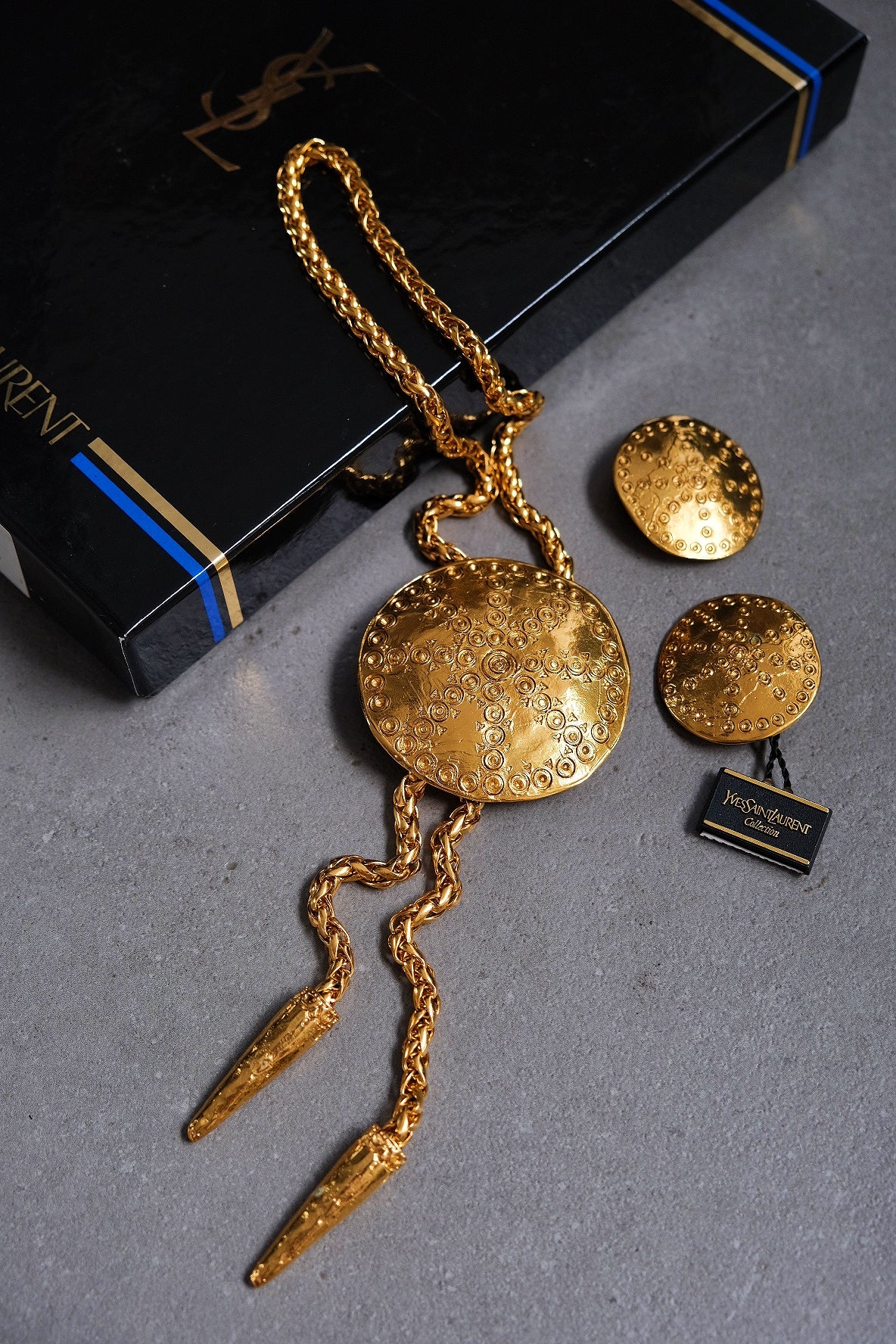 Yves Saint Laurent shell necklace and earclips jewelry set