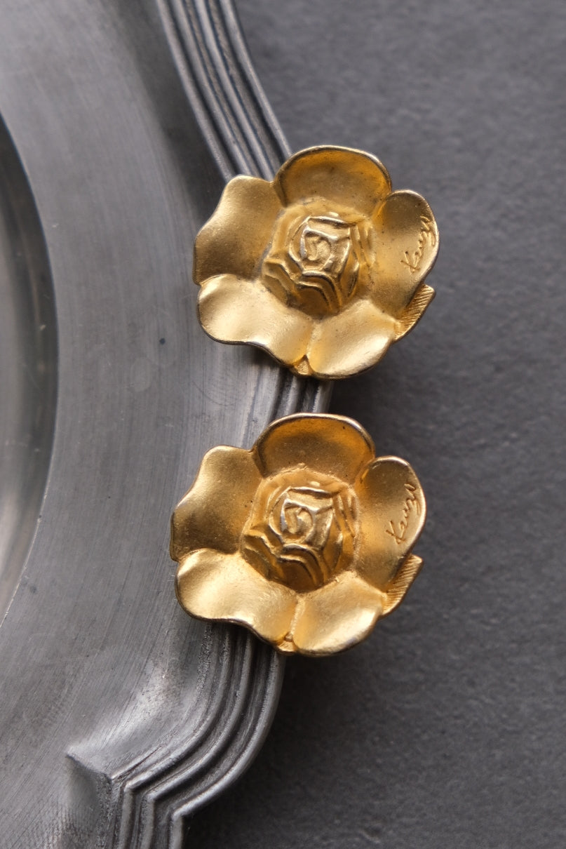 KENZO PARIS camellia flower clip on earrings vintage earrings vintage ear clips