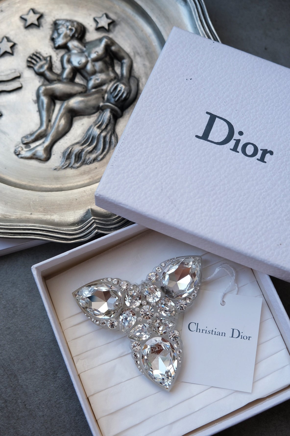 Christian Dior Vintage SS 2004 by John Galliano Clear Crystal Rhinestone Dior Insignia Brooch Pin
