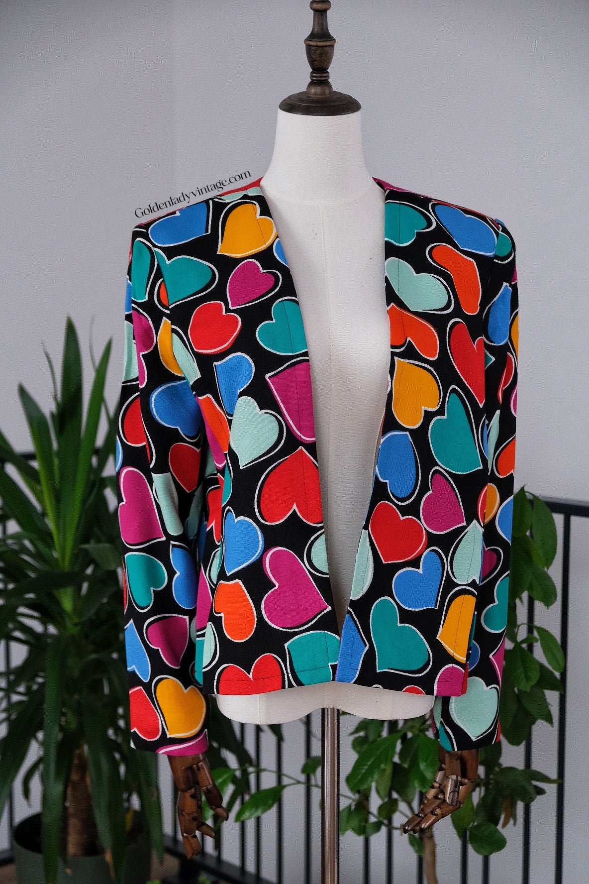 YVES SAINT LAURENT Vintage Heart Printed Blazer Open Jacket