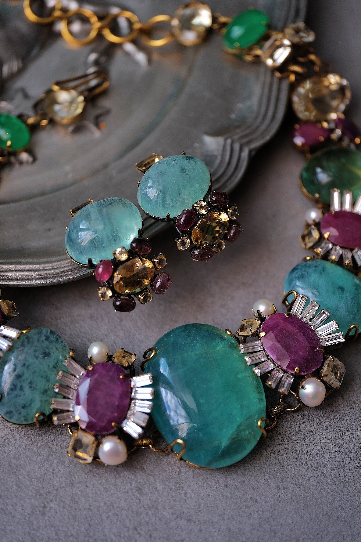 Iradj Moini Magic Aquamarine Necklace and Earclips Jewelry Set