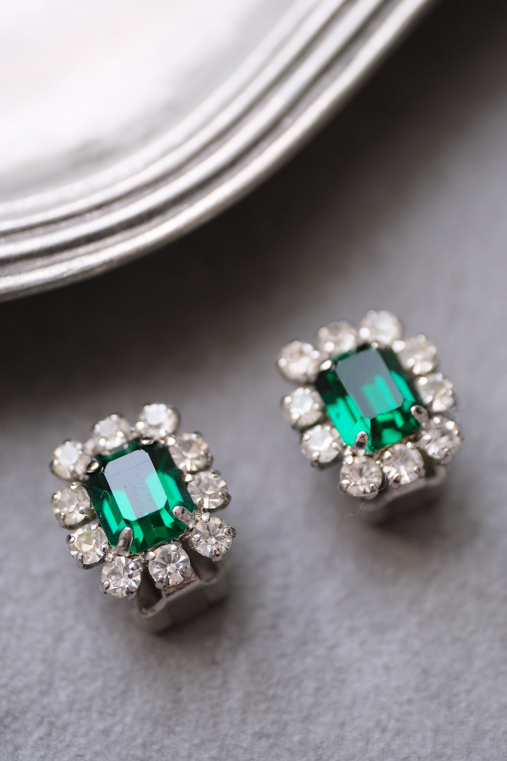 Christian Dior Year 1966 Imitation Emerald crystal Vintage Earclips