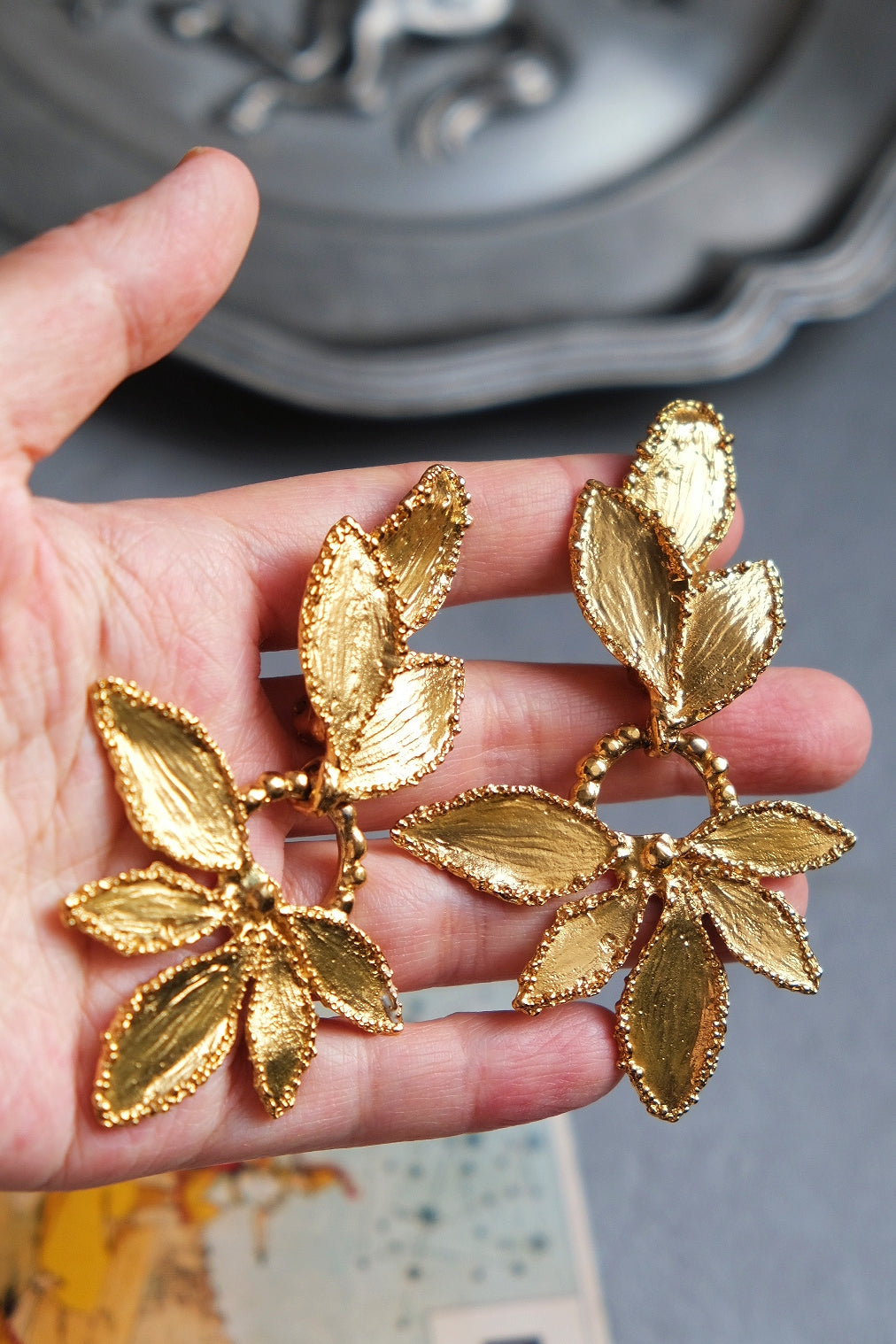 Yves Saint Laurent YSL massive size vintage flower Earclips Statement earrings