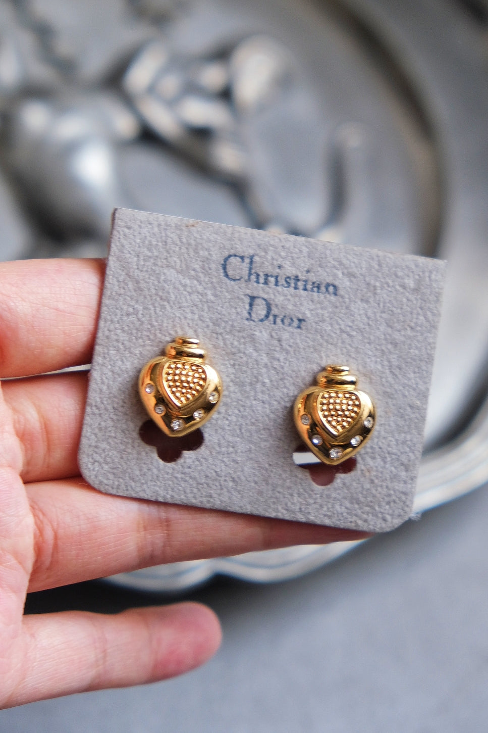 CHRISTIAN DIOR Heart Perfume Bottle Vintage Earrings Vintage Earclips