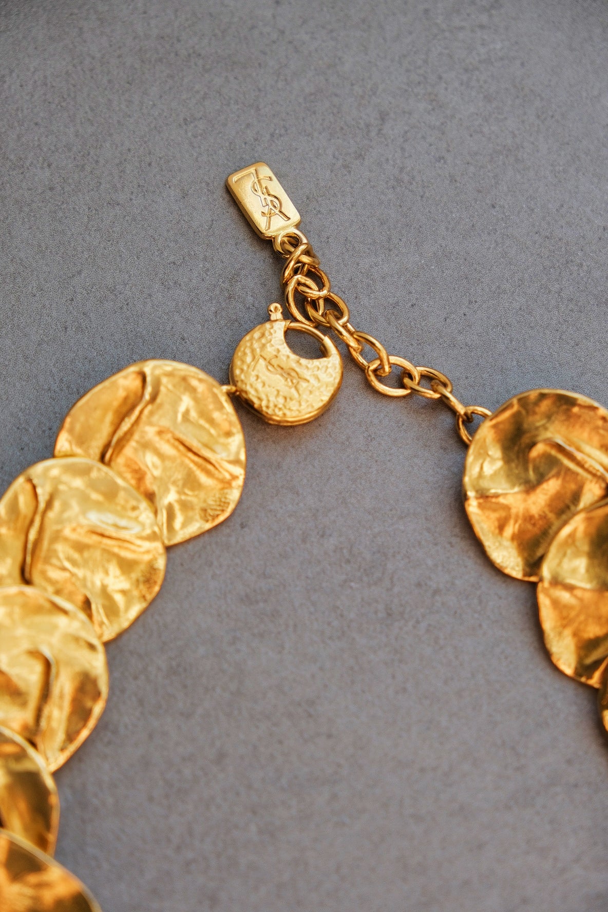 Yves Saint Laurent YSL opulent cumpled discs vintage pendant necklace