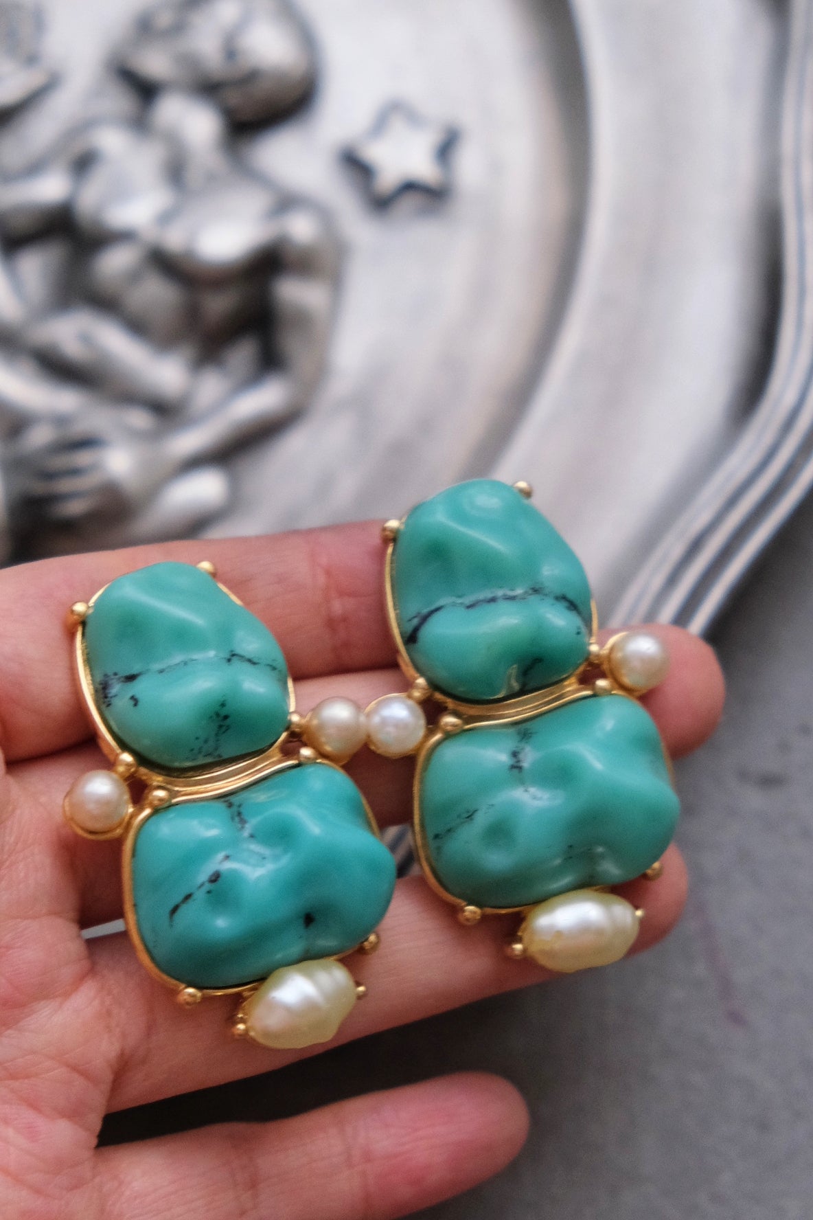 Yves Saint Laurent Bookpiece Turqoise Cabochon Earclips