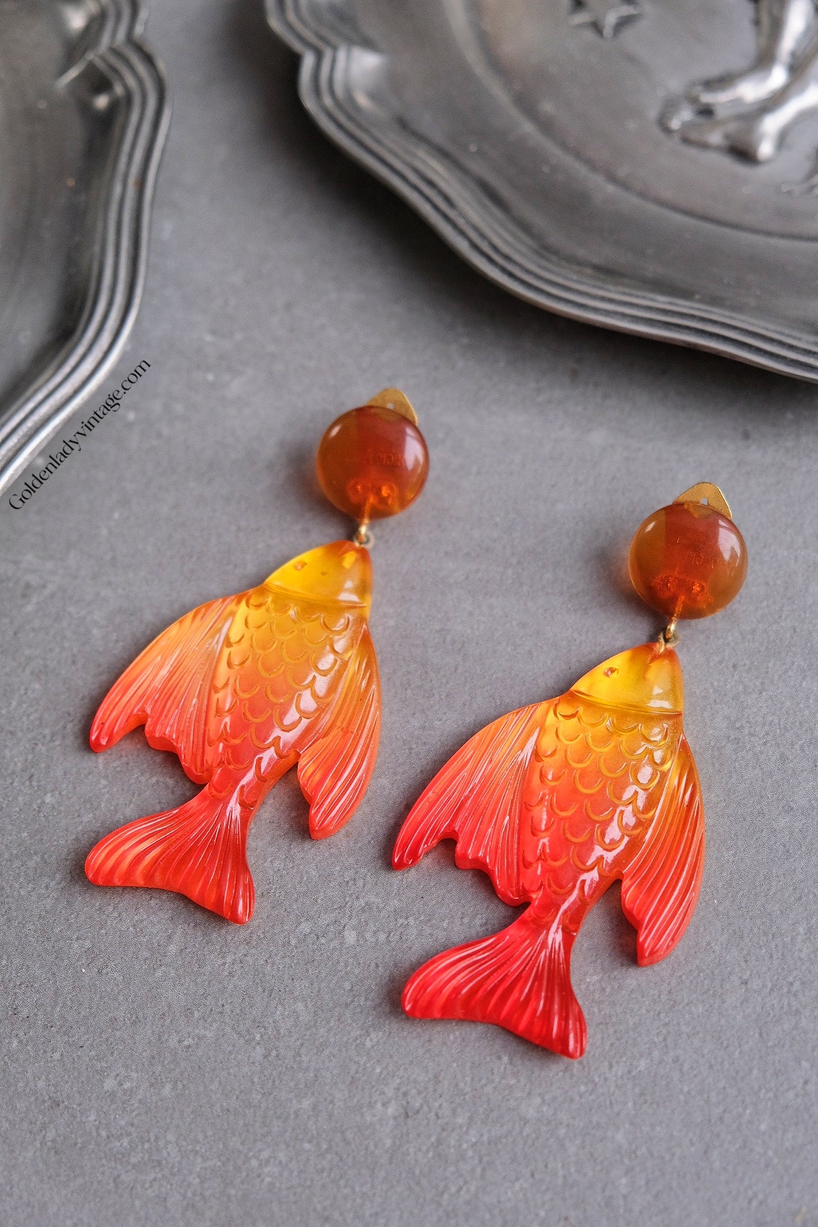 GIORGIO ARMANI Massive Goldfish Fun Ear Clips Chunky Ear Clips Vintage Earrings Holiday Earrings