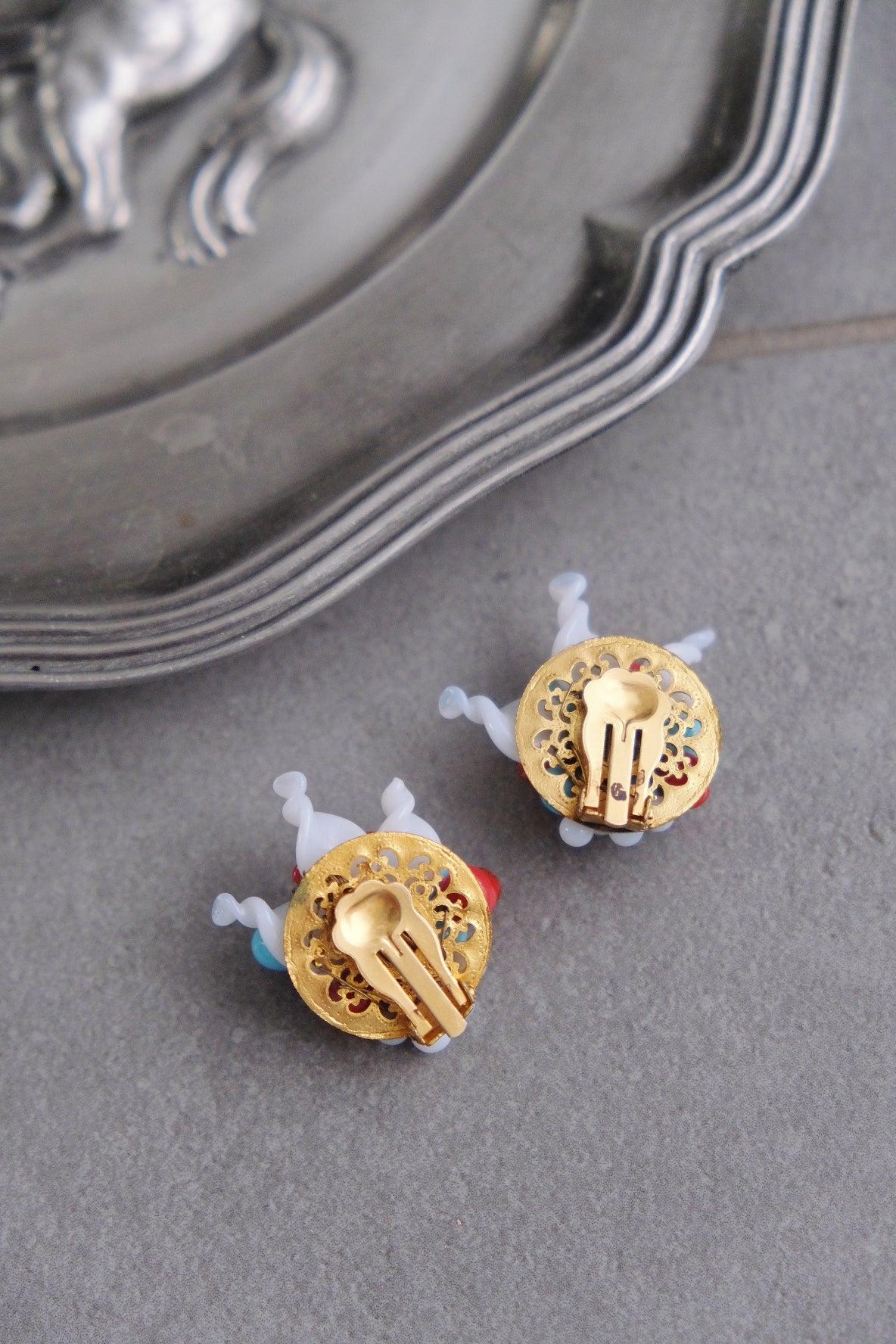 Louis Rousselet Glass Flower Earclips Vintage Earrings