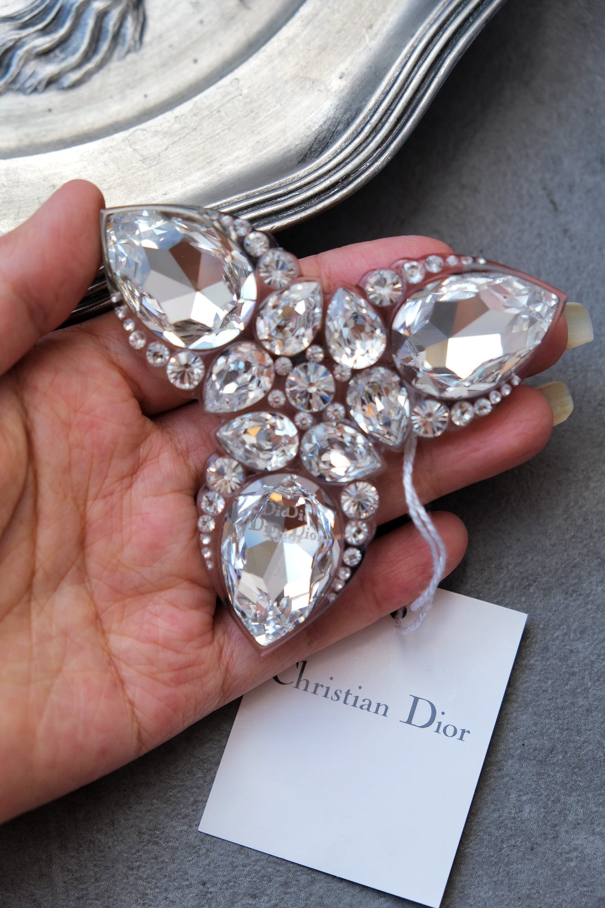 Christian Dior Vintage SS 2004 by John Galliano Clear Crystal Rhinestone Dior Insignia Brooch Pin