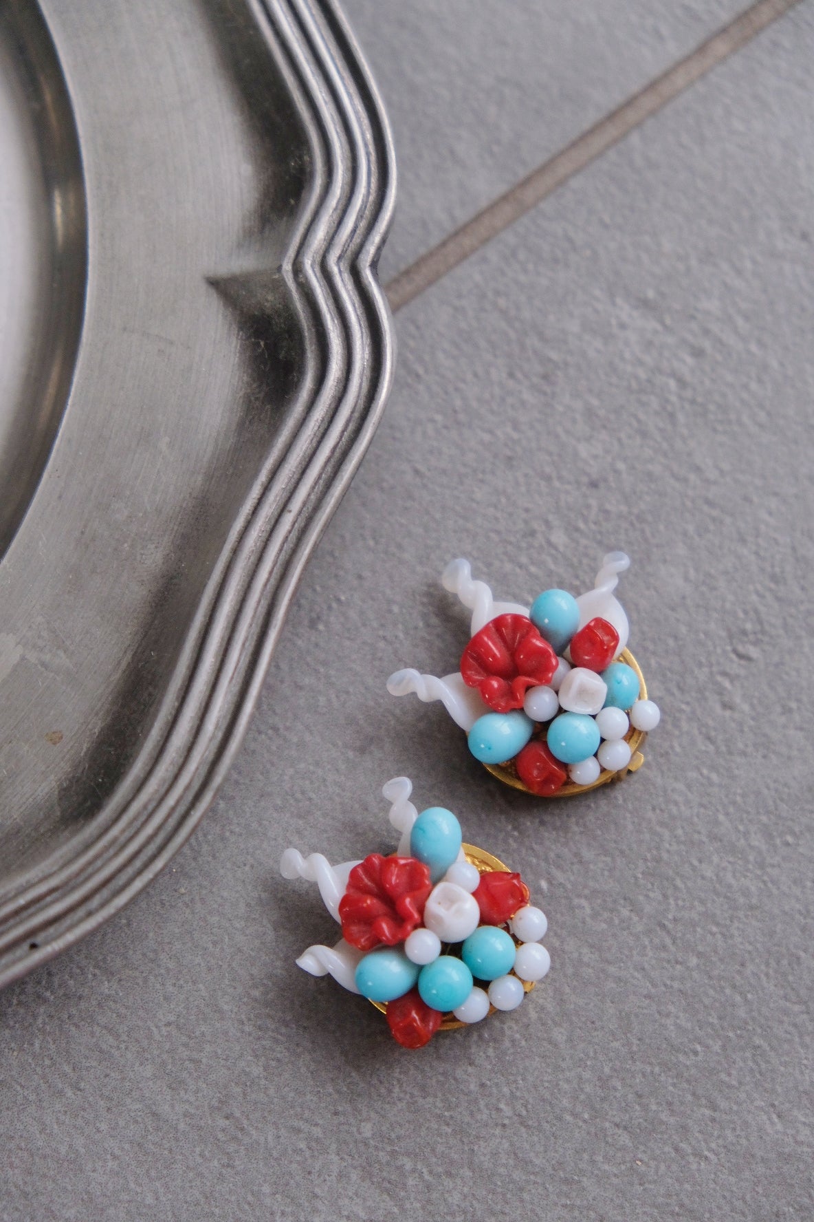 Louis Rousselet Glass Flower Earclips Vintage Earrings