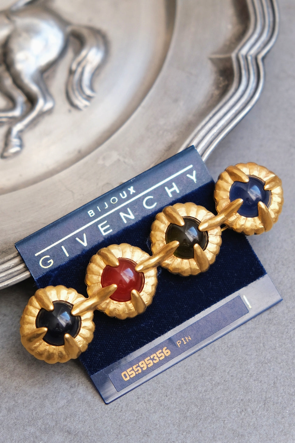 Vintage Givenchy rainbow cabochon brooch French Designer Pin