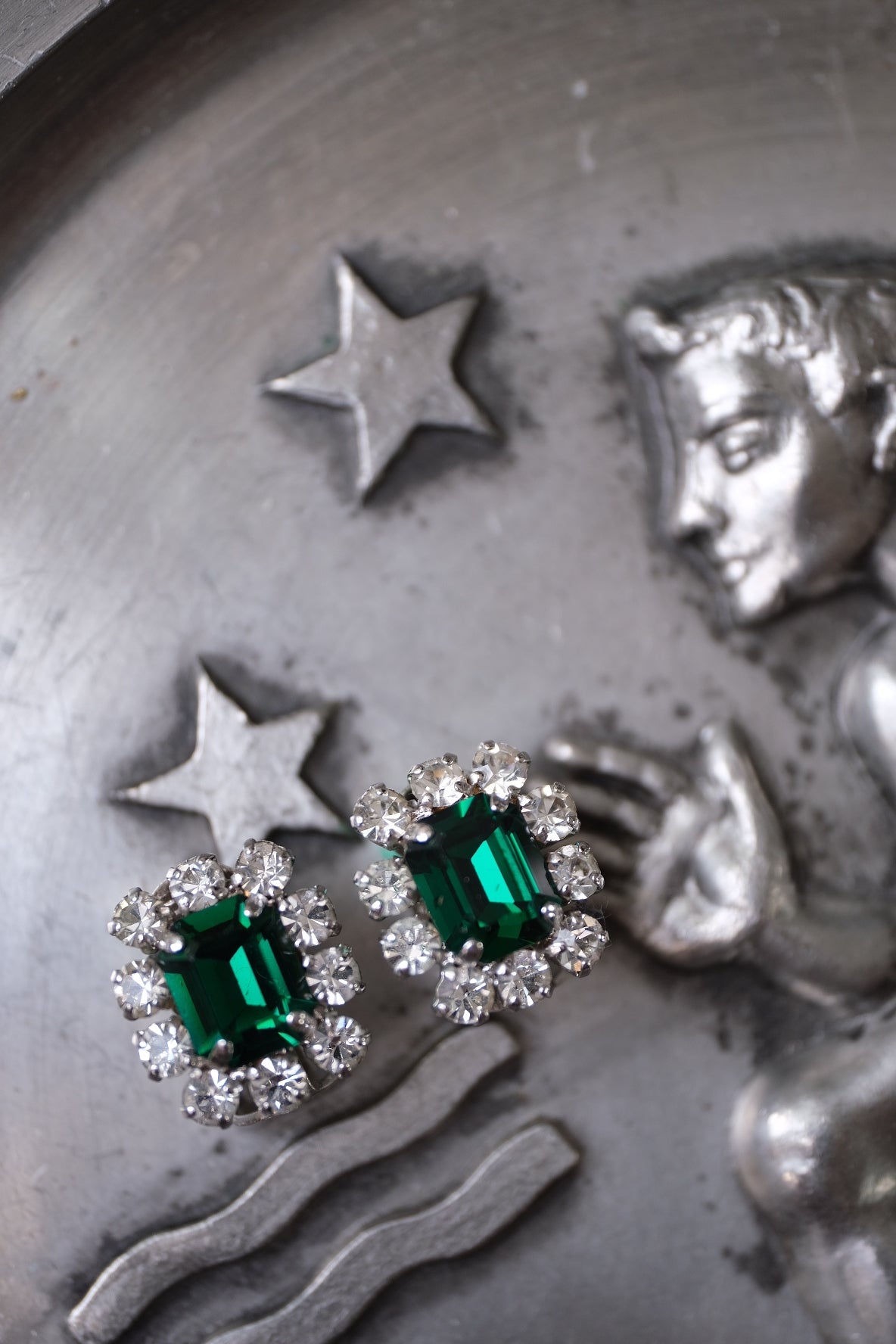 Christian Dior Year 1966 Imitation Emerald crystal Vintage Earclips